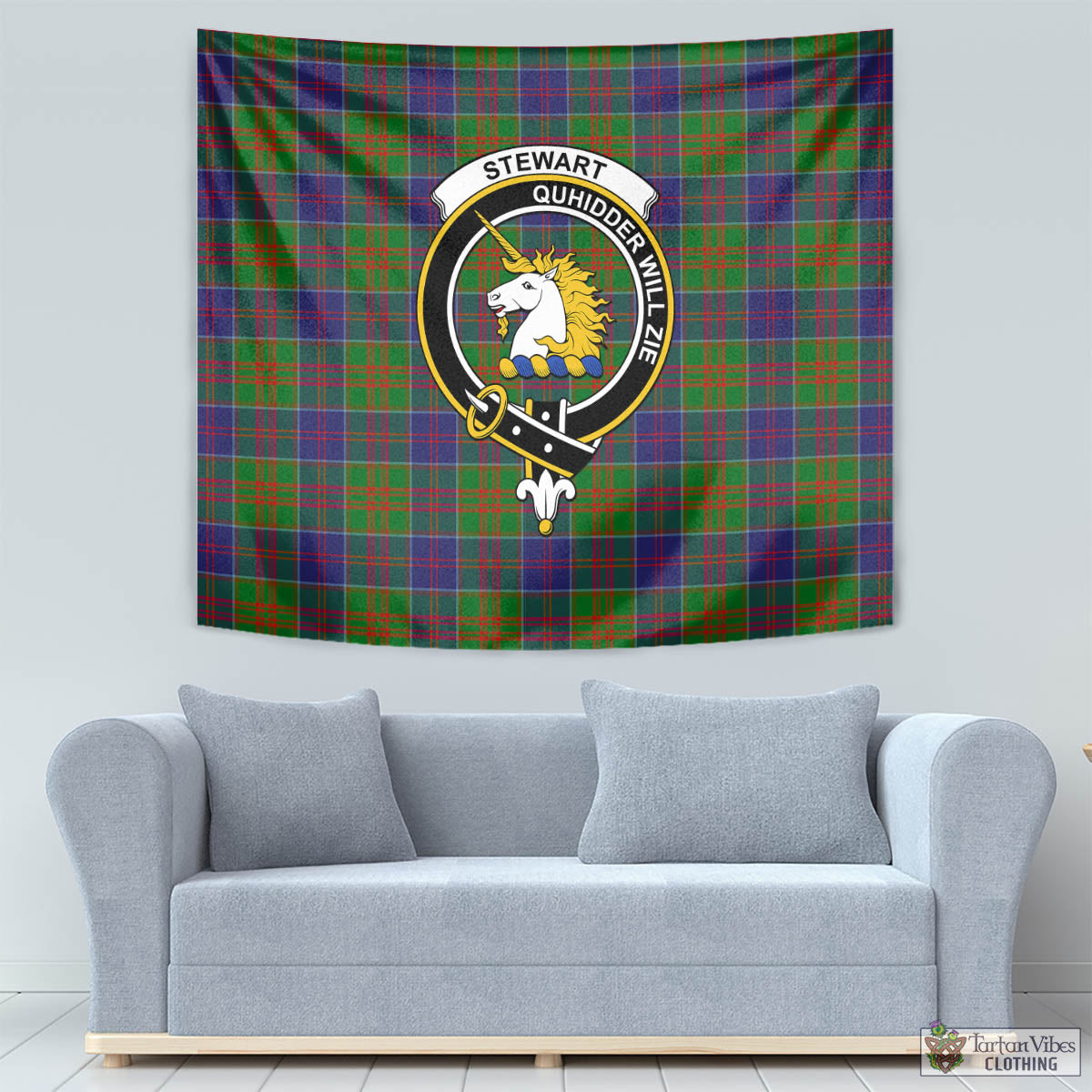 Tartan Vibes Clothing Stewart of Appin Hunting Modern Tartan Tapestry Wall Hanging and Home Decor for Room with Family Crest