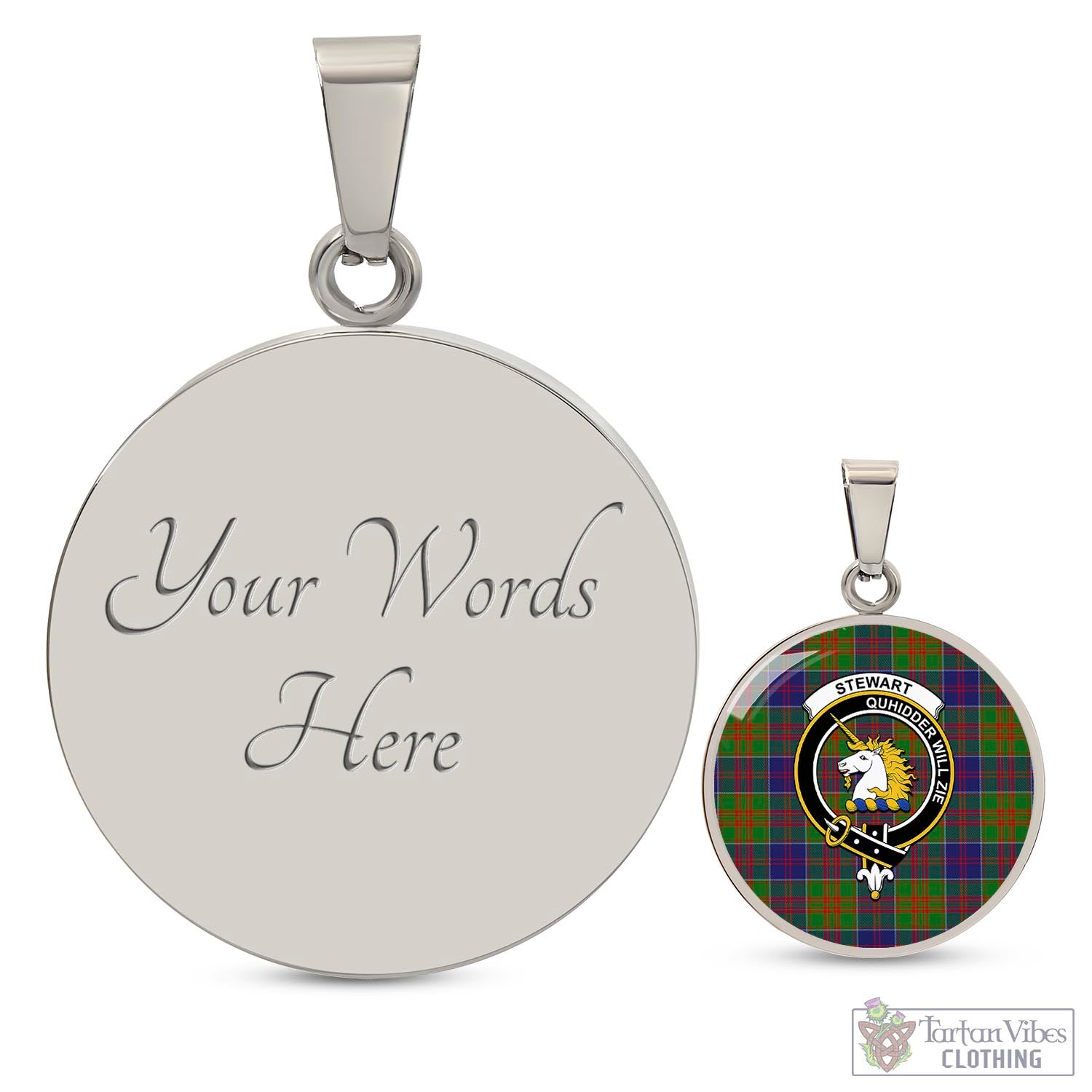 Tartan Vibes Clothing Stewart of Appin Hunting Modern Tartan Circle Necklace with Family Crest