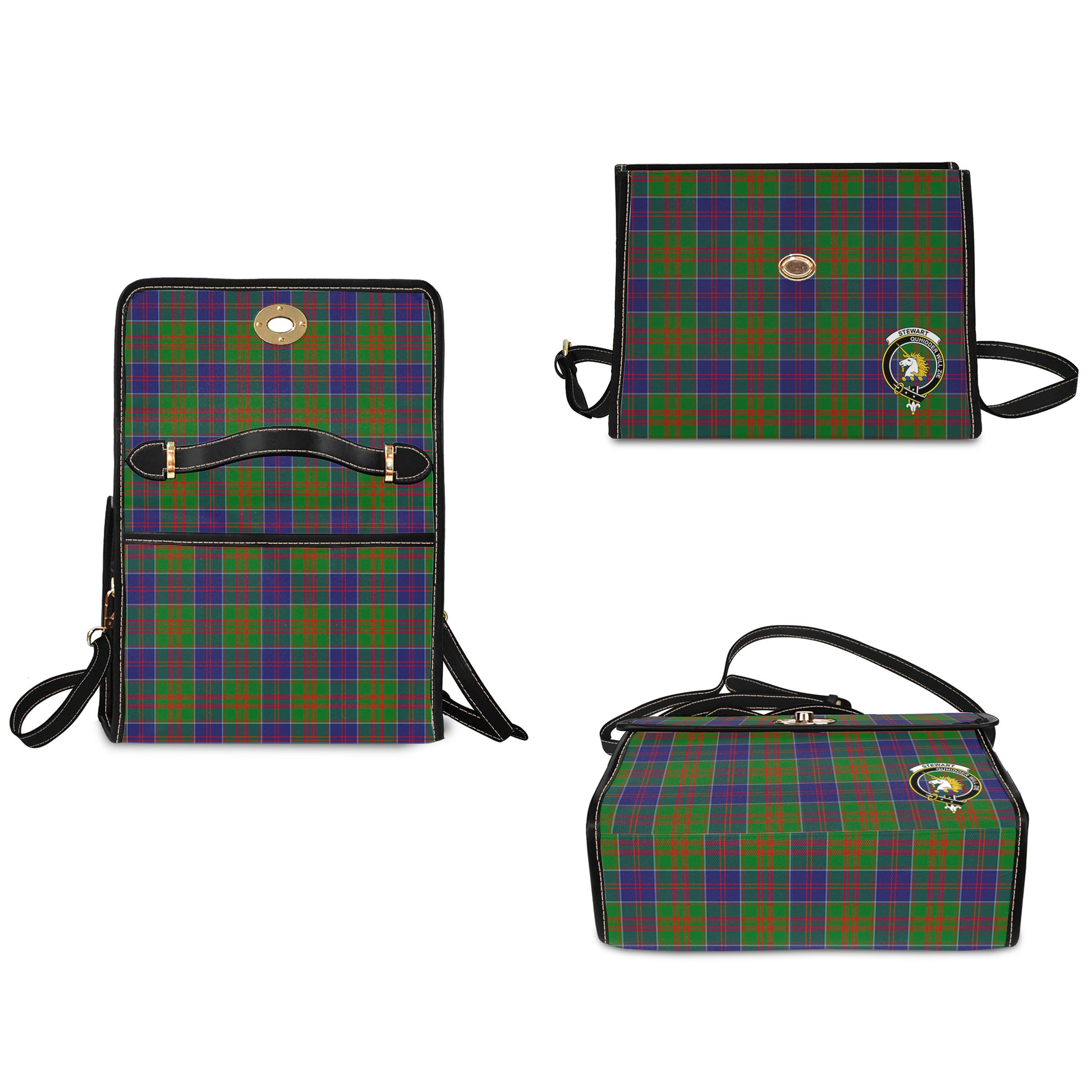 Stewart of Appin Hunting Modern Tartan Leather Strap Waterproof Canvas Bag with Family Crest - Tartanvibesclothing