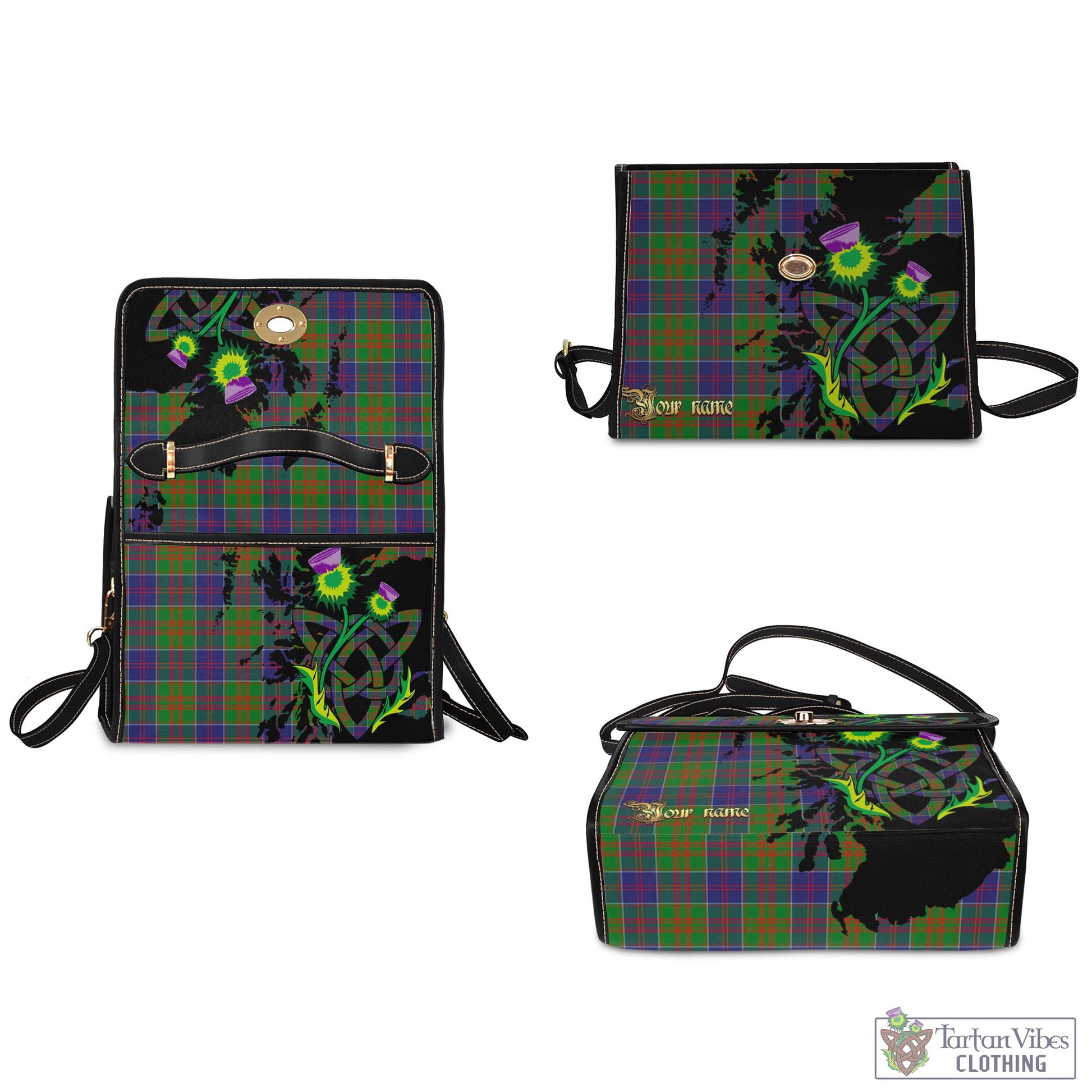 Tartan Vibes Clothing Stewart of Appin Hunting Modern Tartan Waterproof Canvas Bag with Scotland Map and Thistle Celtic Accents