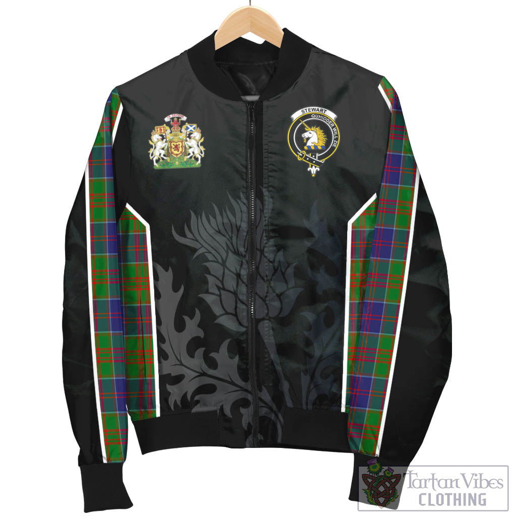 Tartan Vibes Clothing Stewart of Appin Hunting Modern Tartan Bomber Jacket with Family Crest and Scottish Thistle Vibes Sport Style