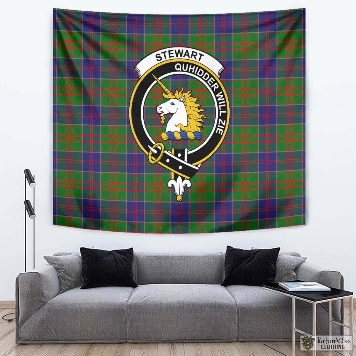 Tartan Vibes Clothing Stewart of Appin Hunting Modern Tartan Tapestry Wall Hanging and Home Decor for Room with Family Crest