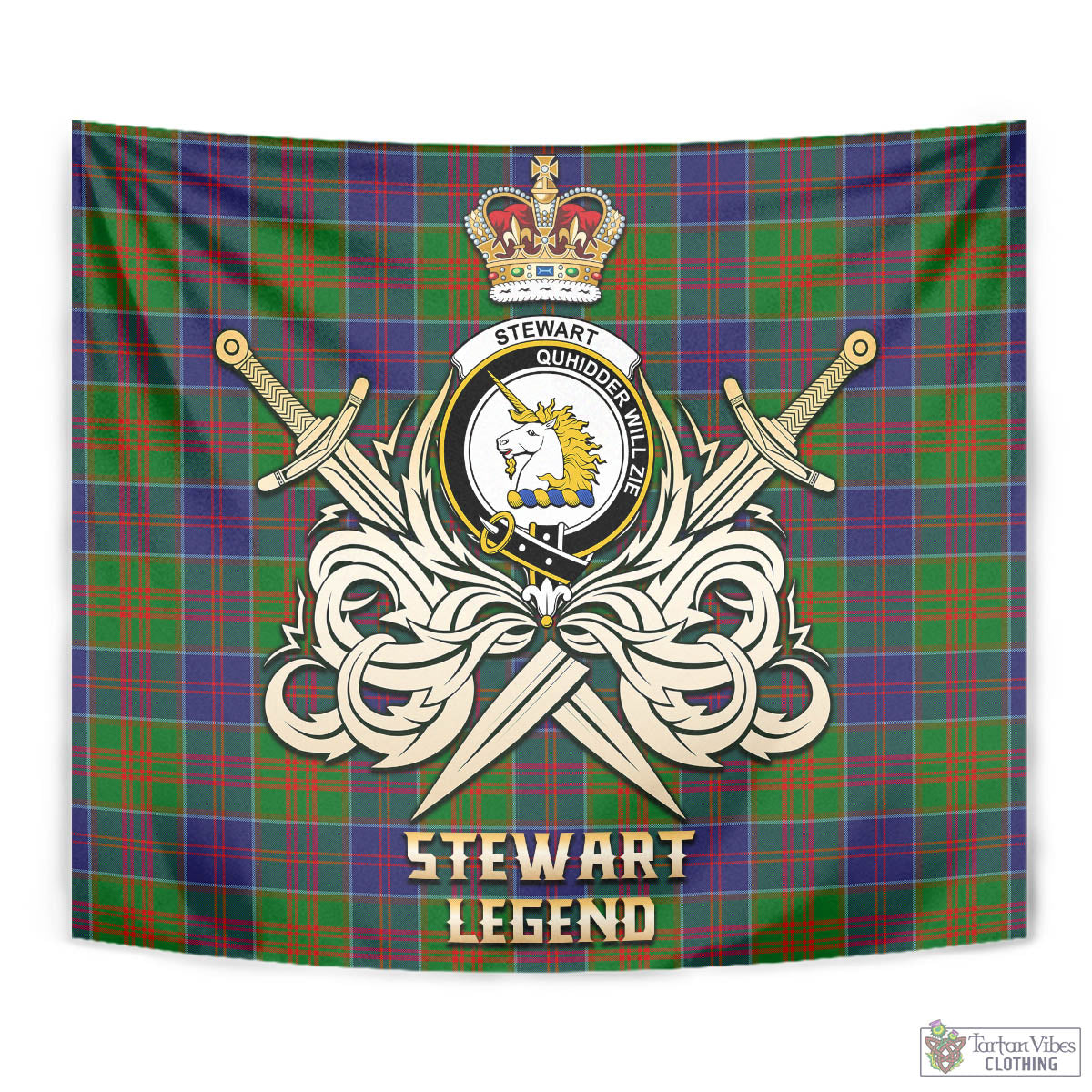 Tartan Vibes Clothing Stewart of Appin Hunting Modern Tartan Tapestry with Clan Crest and the Golden Sword of Courageous Legacy