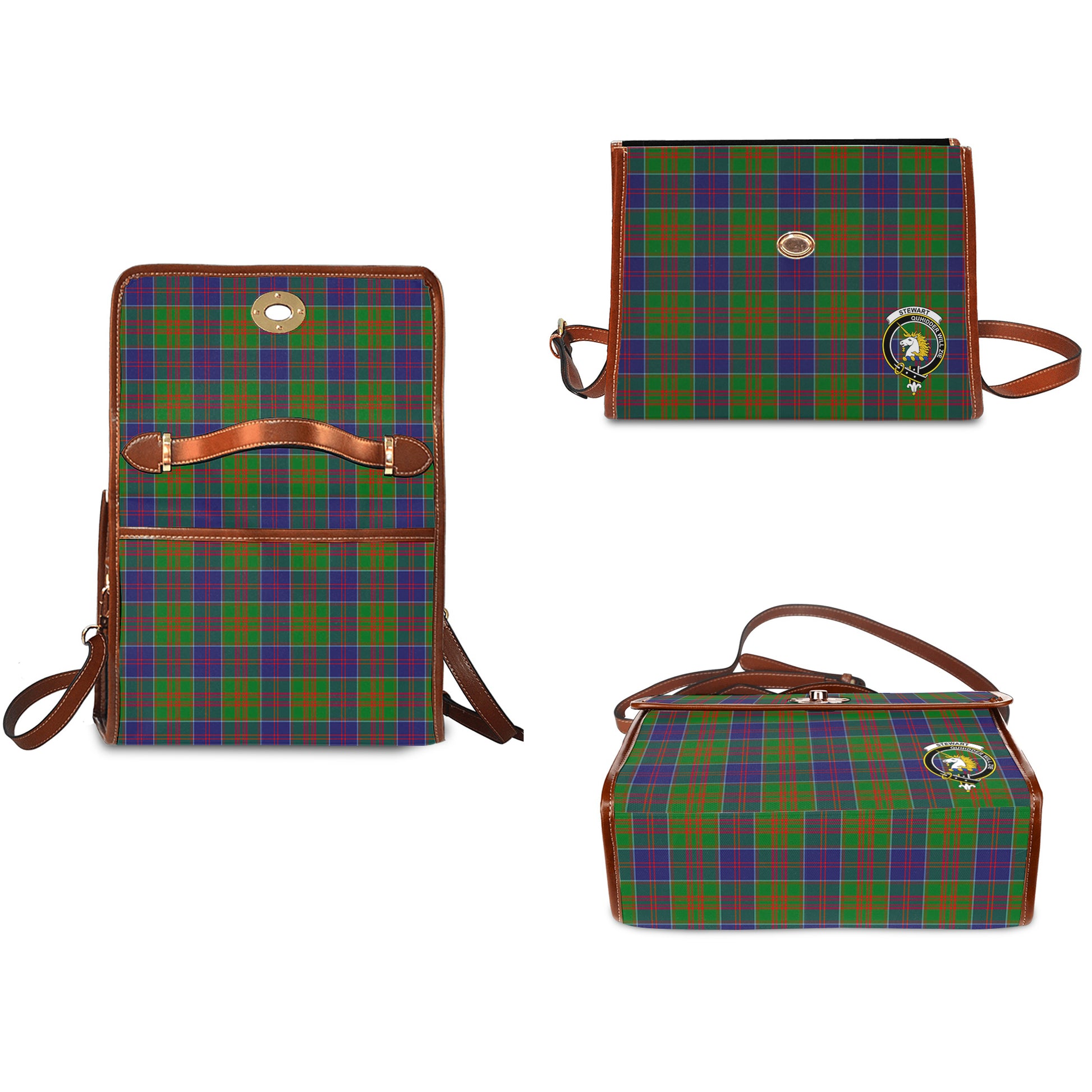 Stewart of Appin Hunting Modern Tartan Leather Strap Waterproof Canvas Bag with Family Crest - Tartanvibesclothing