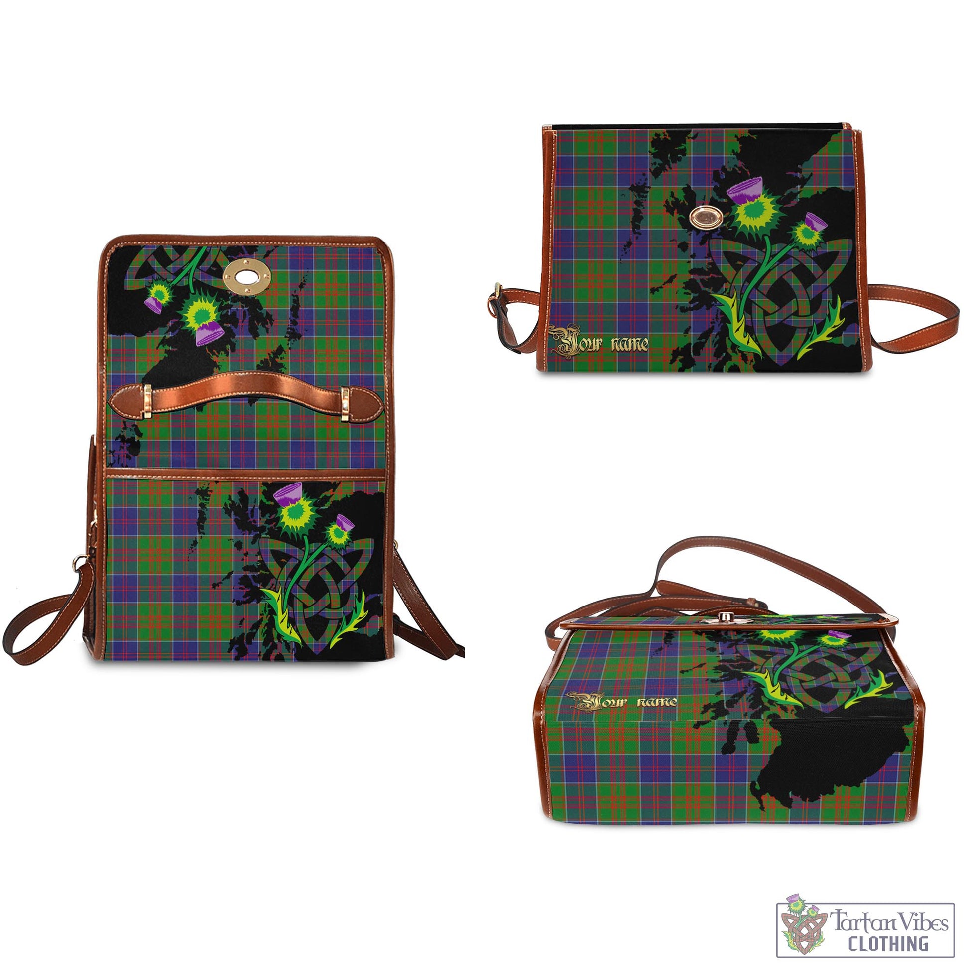 Tartan Vibes Clothing Stewart of Appin Hunting Modern Tartan Waterproof Canvas Bag with Scotland Map and Thistle Celtic Accents