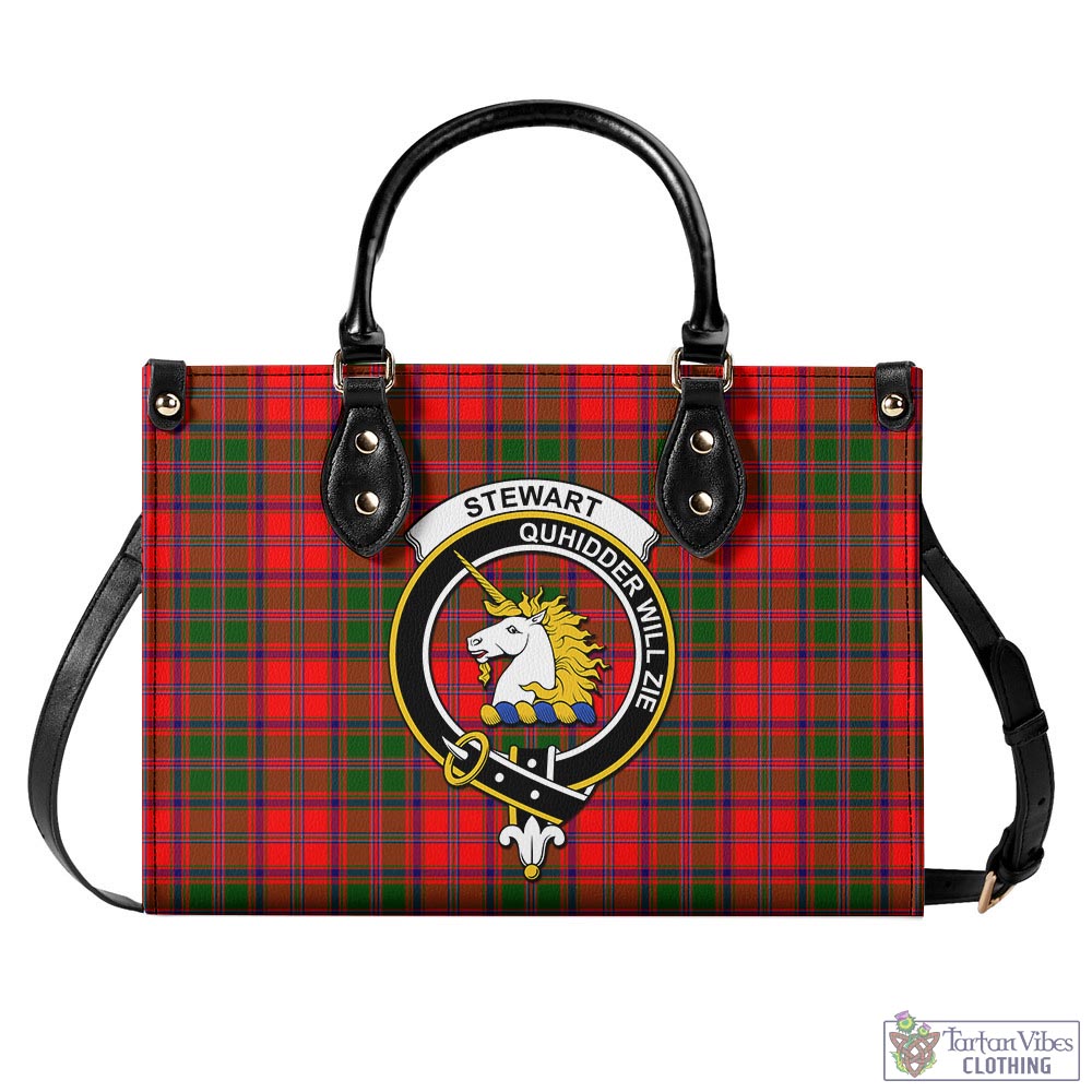 Tartan Vibes Clothing Stewart of Appin Modern Tartan Luxury Leather Handbags with Family Crest