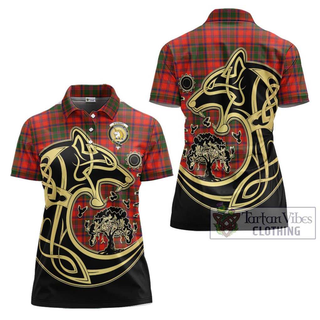 Stewart of Appin Modern Tartan Women's Polo Shirt with Family Crest Celtic Wolf Style Women - Tartanvibesclothing Shop