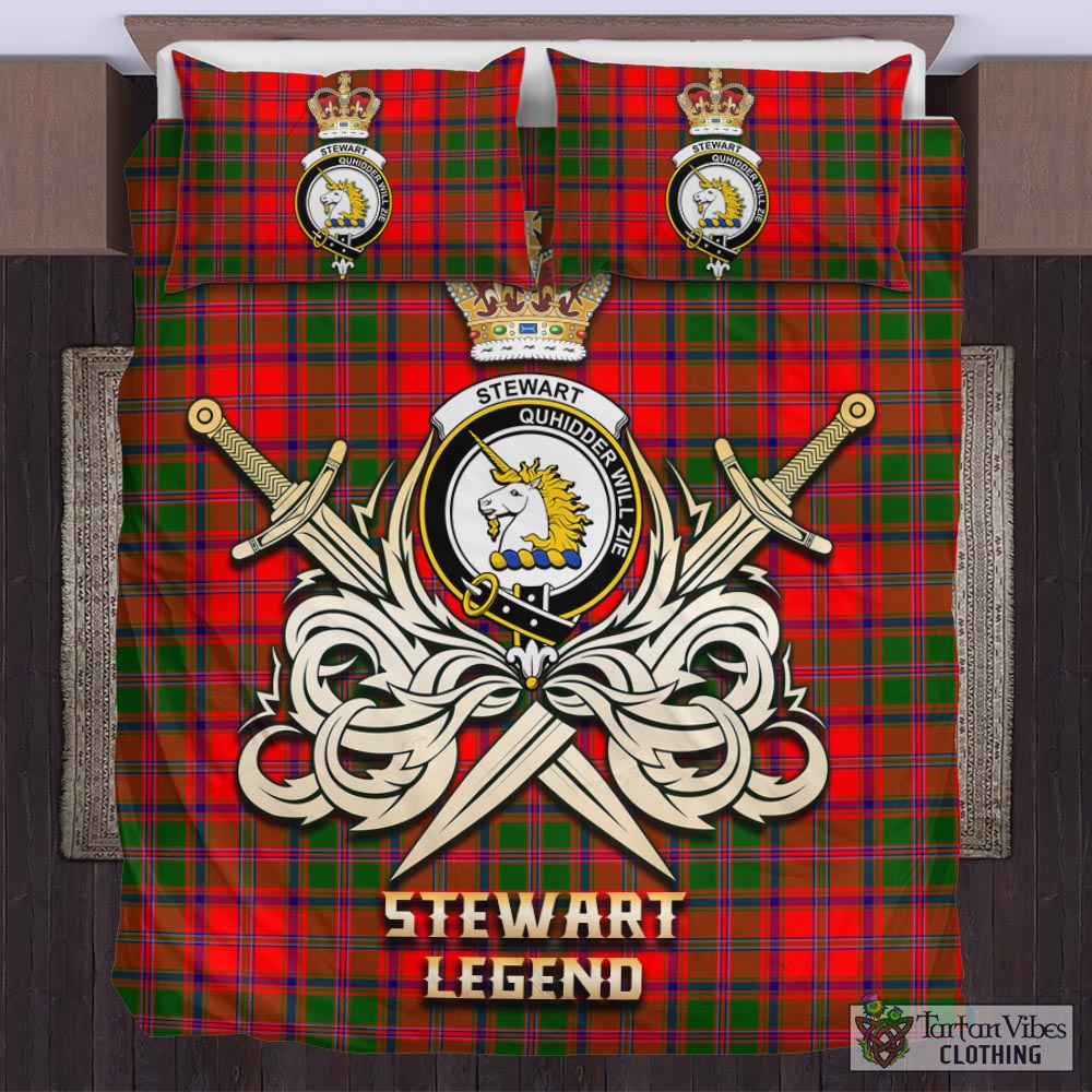 Tartan Vibes Clothing Stewart of Appin Modern Tartan Bedding Set with Clan Crest and the Golden Sword of Courageous Legacy