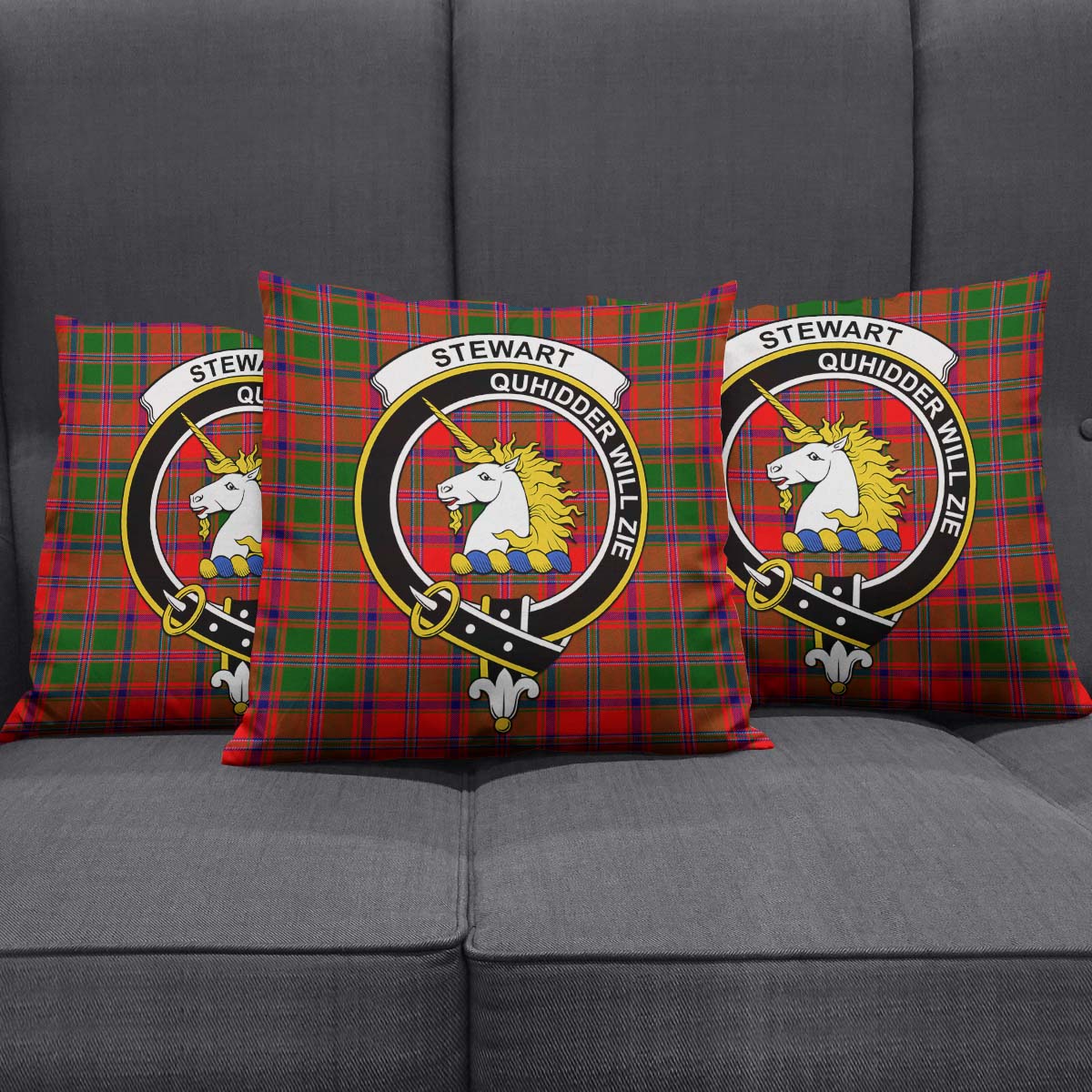 Stewart of Appin Modern Tartan Pillow Cover with Family Crest Square Pillow Cover - Tartanvibesclothing