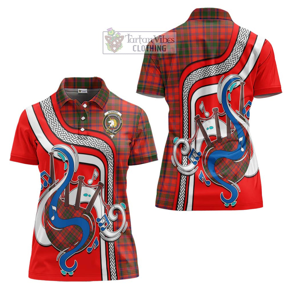 Stewart of Appin Modern Tartan Women's Polo Shirt with Epic Bagpipe Style Women - Tartanvibesclothing Shop