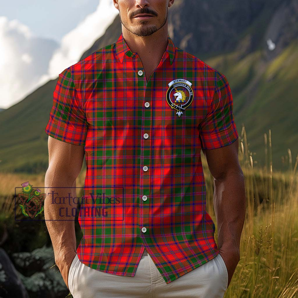 Stewart of Appin Modern Tartan Cotton Hawaiian Shirt with Family Crest Adult - Tartan Vibes Clothing