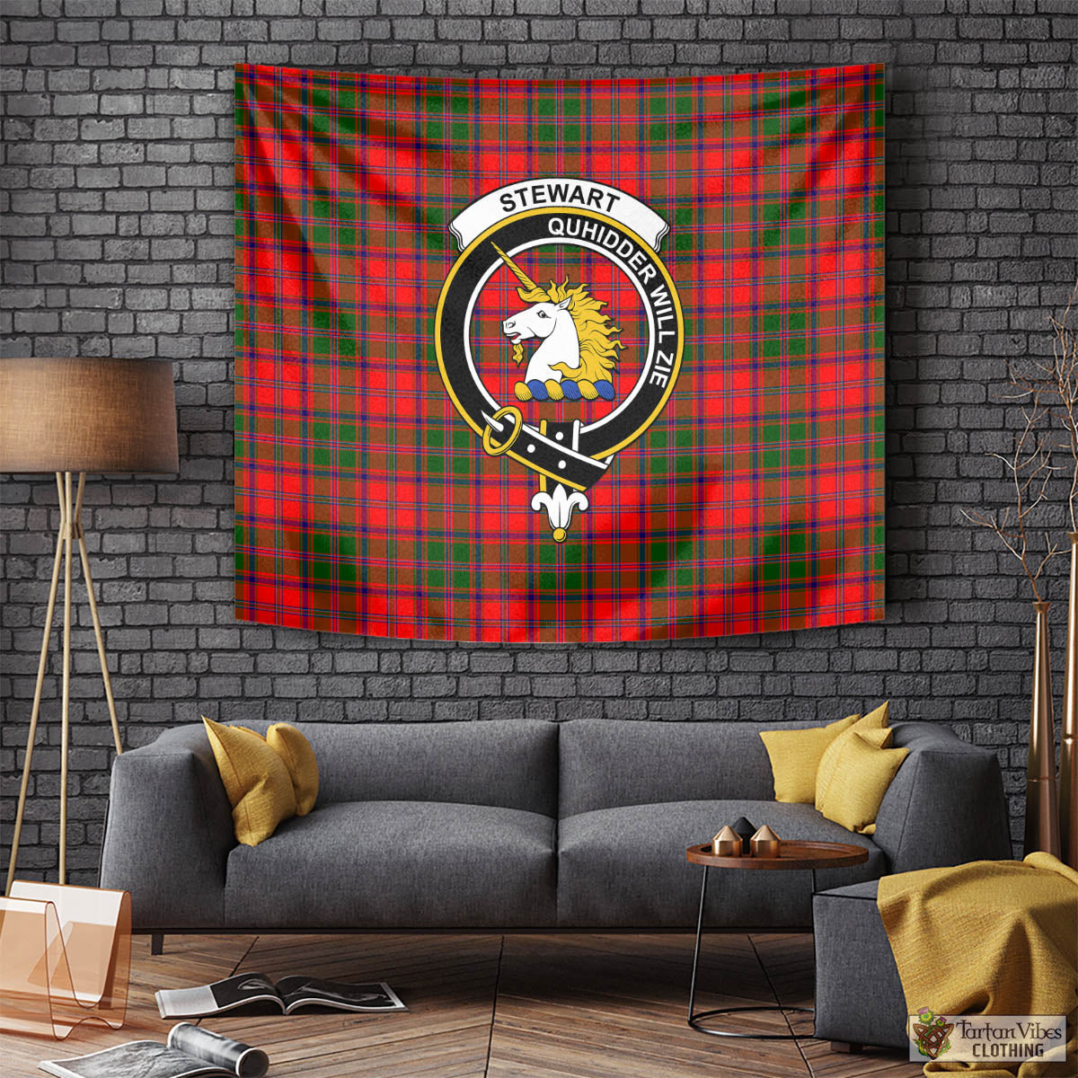 Tartan Vibes Clothing Stewart of Appin Modern Tartan Tapestry Wall Hanging and Home Decor for Room with Family Crest