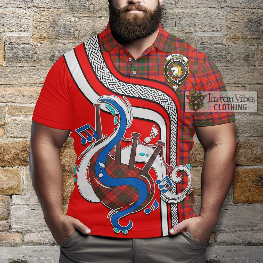 Tartan Vibes Clothing Stewart of Appin Modern Tartan Polo Shirt with Epic Bagpipe Style