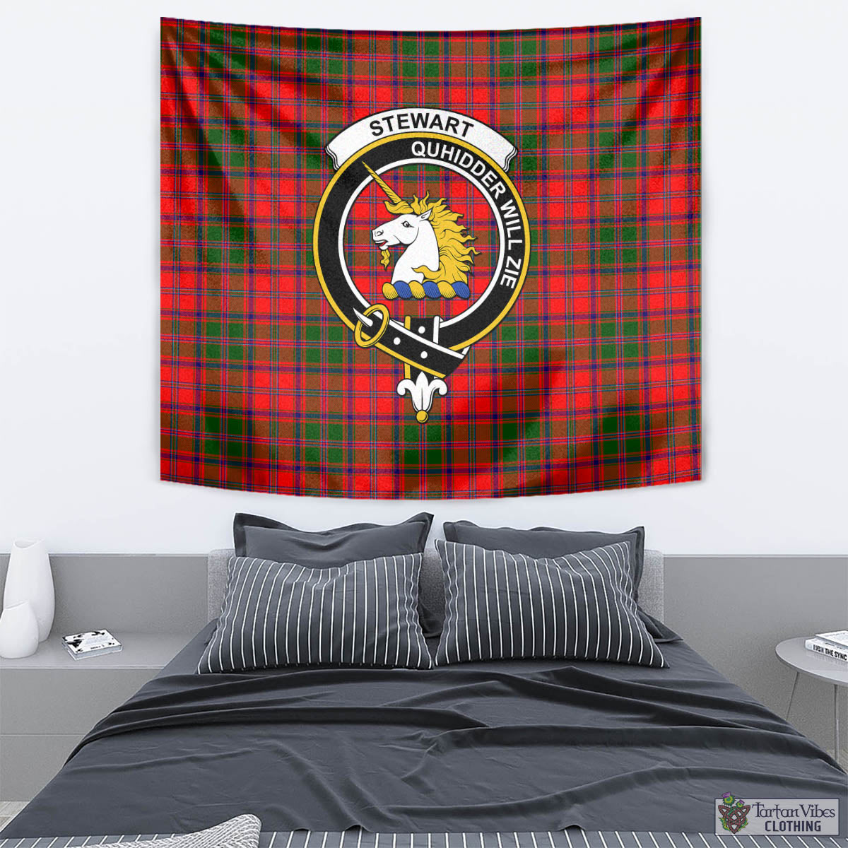 Tartan Vibes Clothing Stewart of Appin Modern Tartan Tapestry Wall Hanging and Home Decor for Room with Family Crest