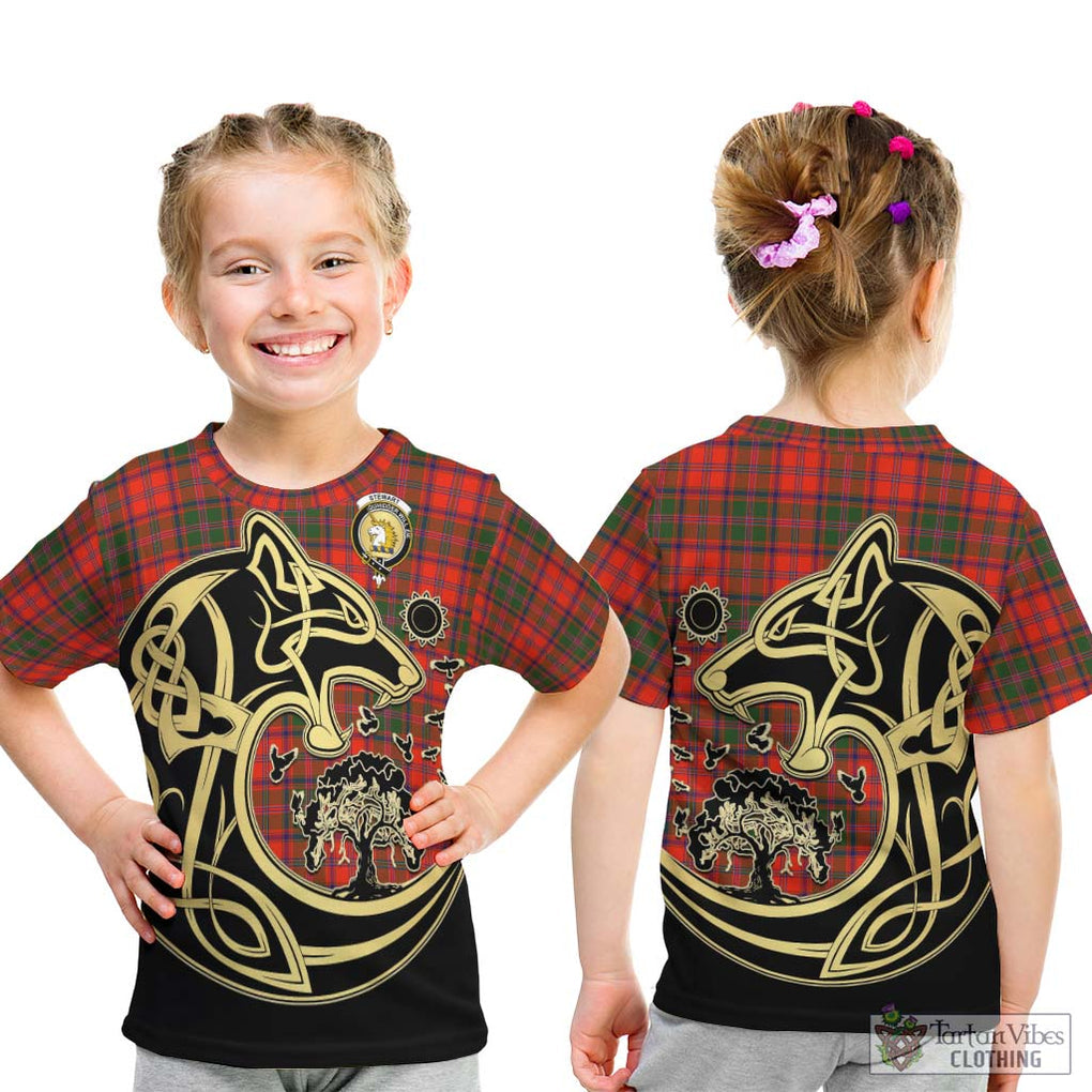 Stewart of Appin Modern Tartan Kid T-Shirt with Family Crest Celtic Wolf Style - Tartan Vibes Clothing