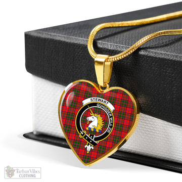 Stewart of Appin Modern Tartan Heart Necklace with Family Crest