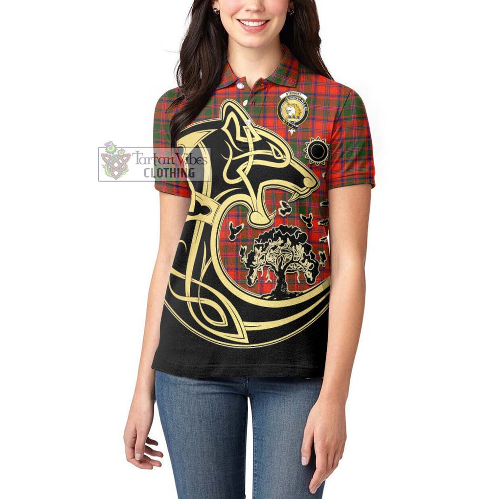 Stewart of Appin Modern Tartan Women's Polo Shirt with Family Crest Celtic Wolf Style - Tartanvibesclothing Shop