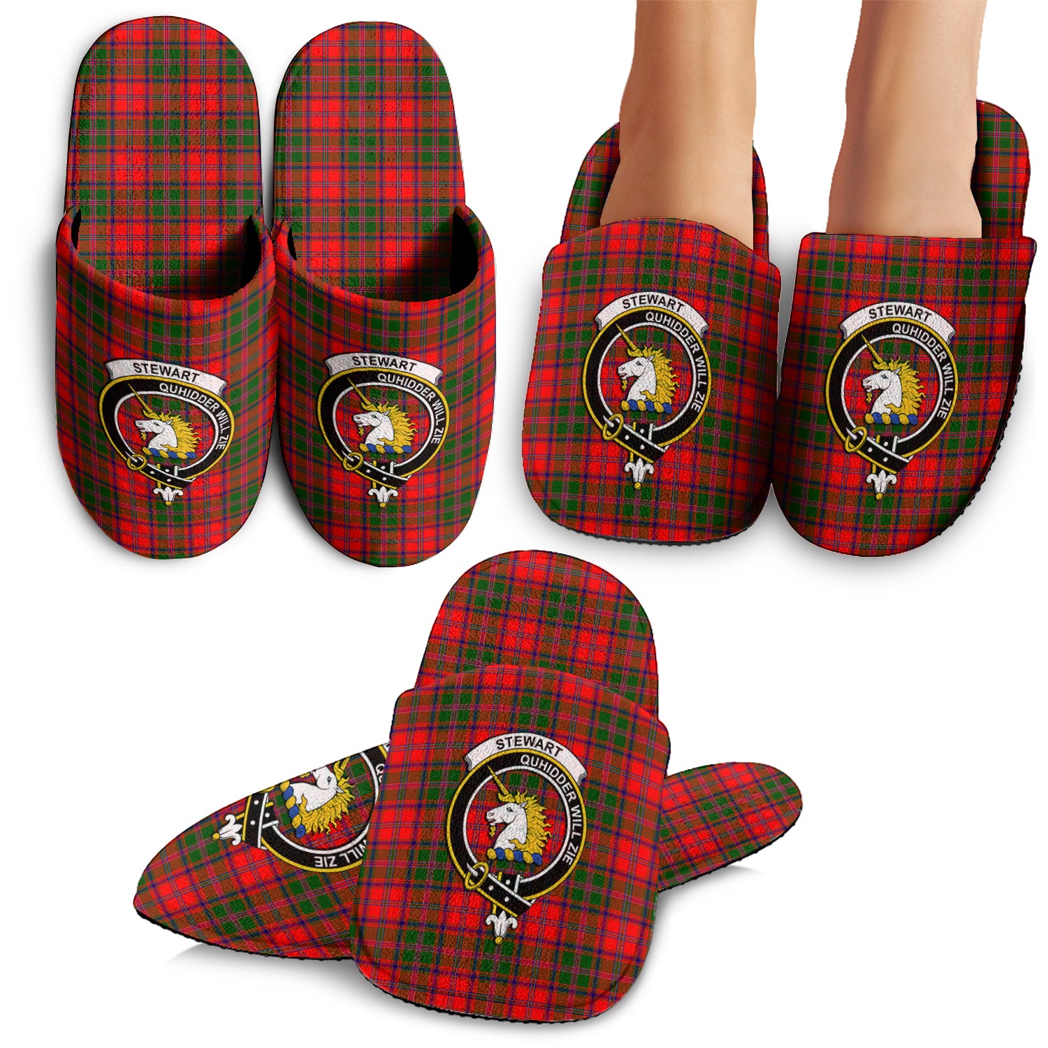 Stewart of Appin Modern Tartan Home Slippers with Family Crest - Tartan Vibes Clothing