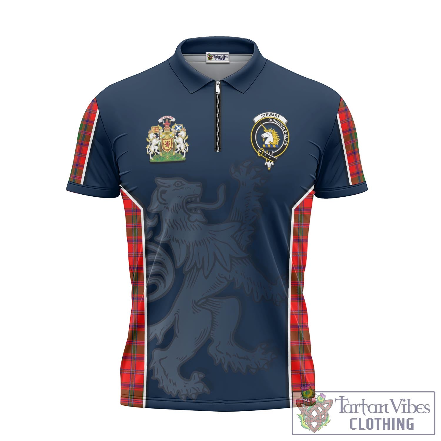 Tartan Vibes Clothing Stewart of Appin Modern Tartan Zipper Polo Shirt with Family Crest and Lion Rampant Vibes Sport Style