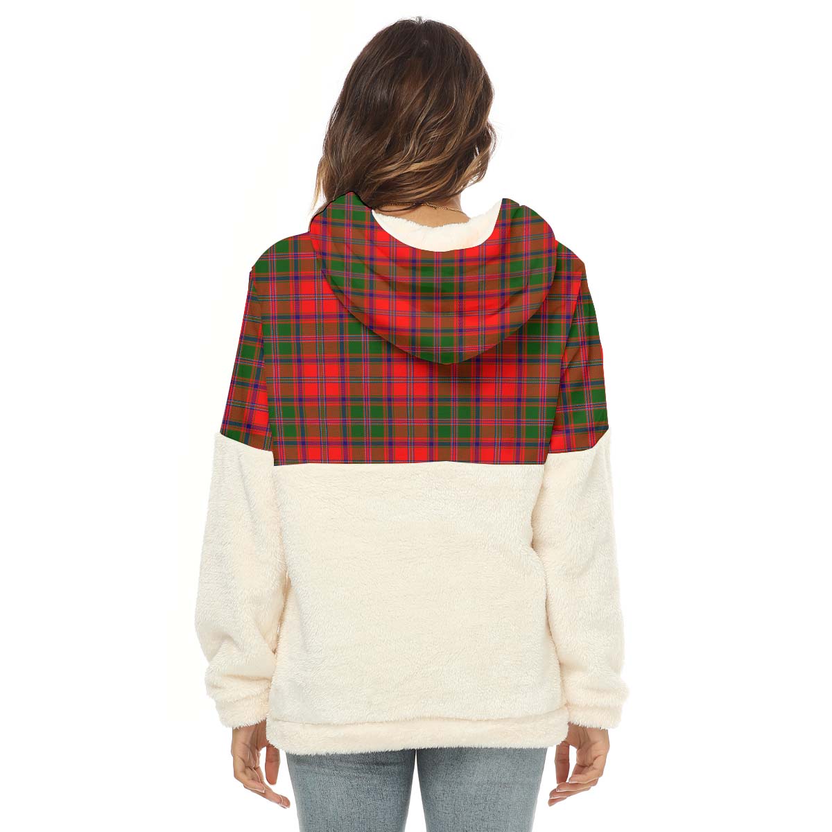 Stewart of Appin Modern Tartan Women's Borg Fleece Hoodie With Half Zip with Family Crest - Tartan Vibes Clothing