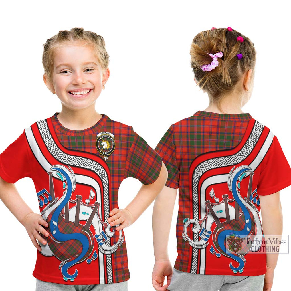 Tartan Vibes Clothing Stewart of Appin Modern Tartan Kid T-Shirt with Epic Bagpipe Style