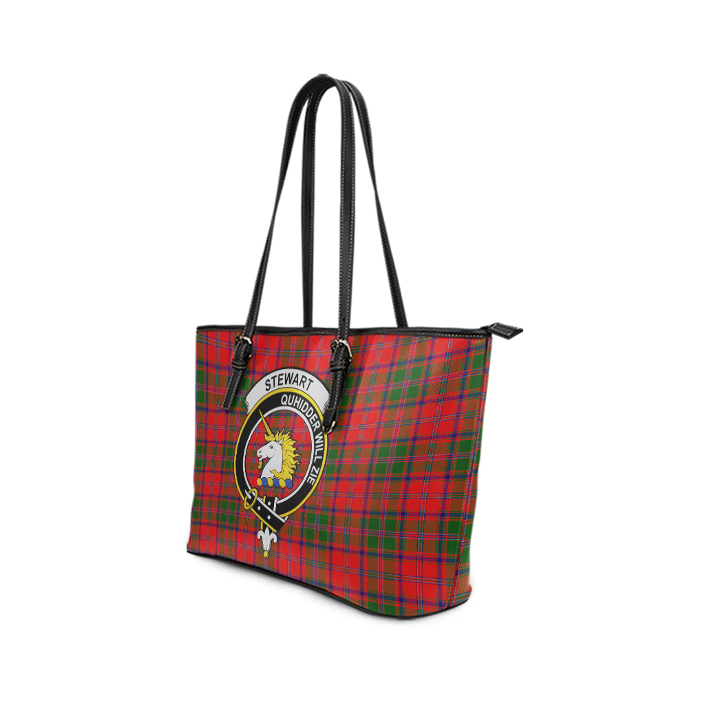 Stewart of Appin Modern Tartan Leather Tote Bag with Family Crest - Tartan Vibes Clothing