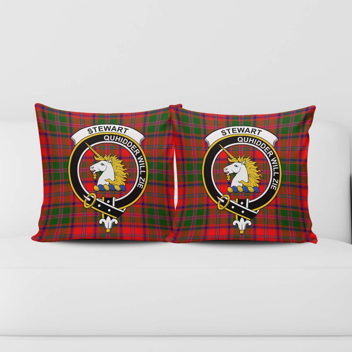 Stewart of Appin Modern Tartan Pillow Cover with Family Crest - Tartanvibesclothing