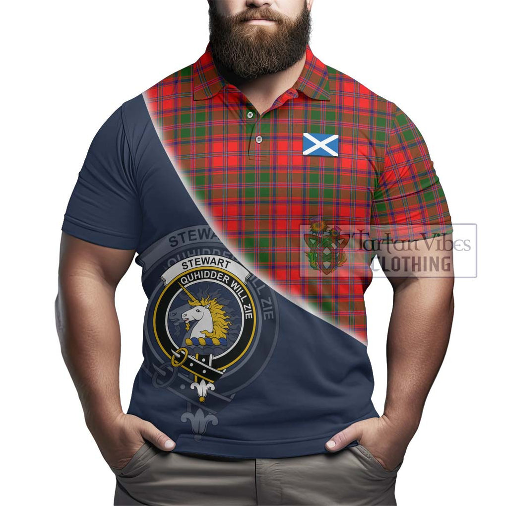 Stewart of Appin Modern Tartan Polo Shirt with Personalised National Flag and Family Crest Half Style - Tartanvibesclothing Shop