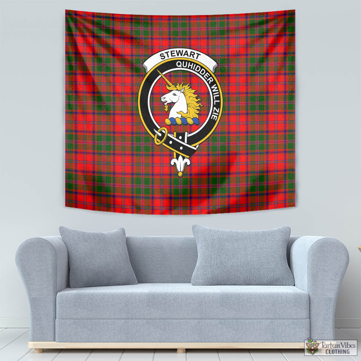 Tartan Vibes Clothing Stewart of Appin Modern Tartan Tapestry Wall Hanging and Home Decor for Room with Family Crest