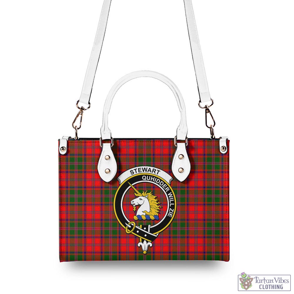 Tartan Vibes Clothing Stewart of Appin Modern Tartan Luxury Leather Handbags with Family Crest