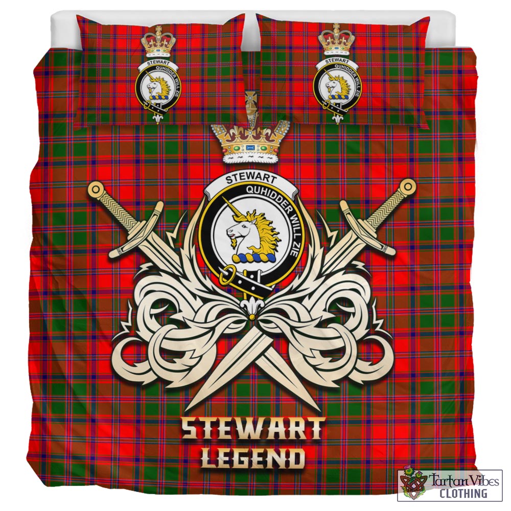 Tartan Vibes Clothing Stewart of Appin Modern Tartan Bedding Set with Clan Crest and the Golden Sword of Courageous Legacy