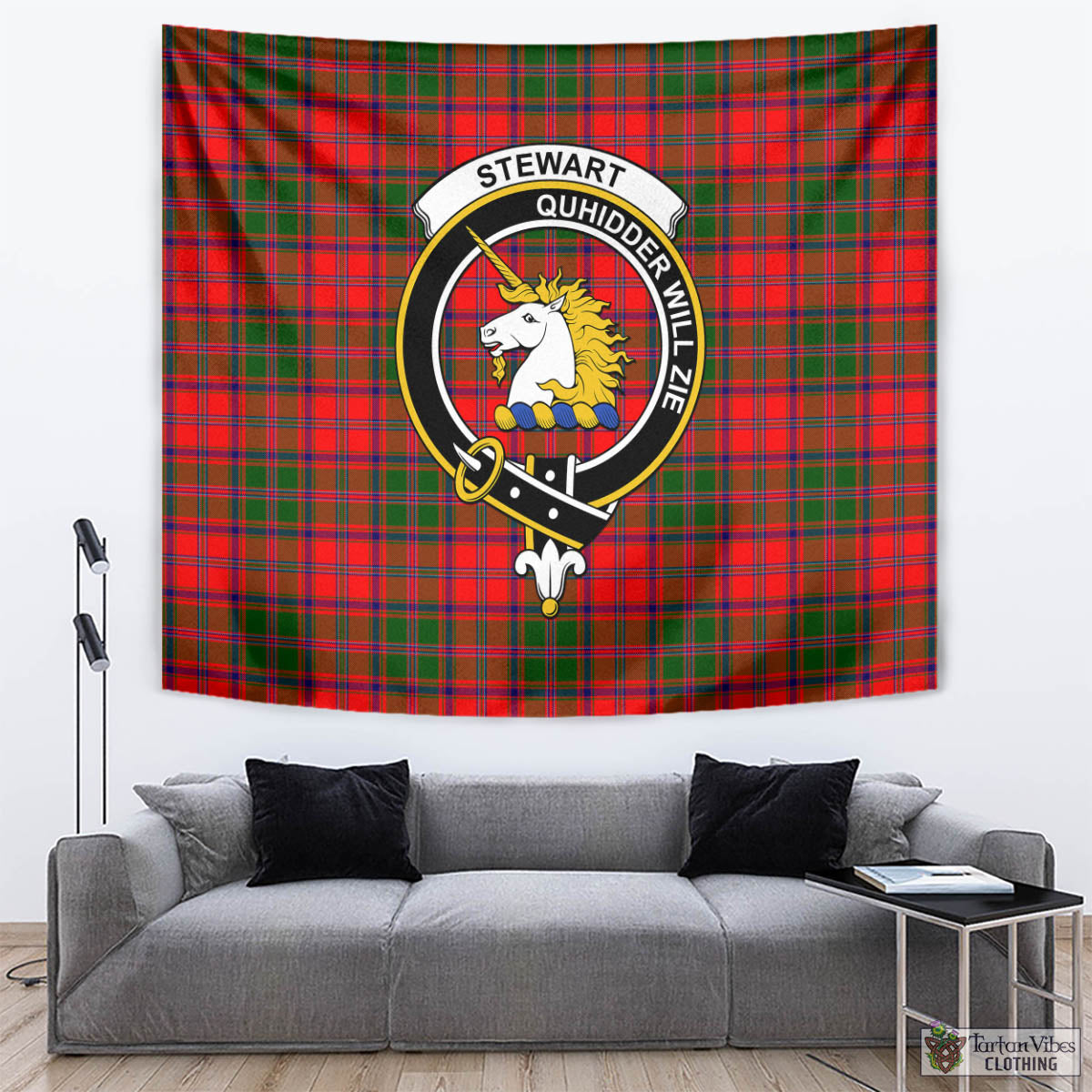 Tartan Vibes Clothing Stewart of Appin Modern Tartan Tapestry Wall Hanging and Home Decor for Room with Family Crest