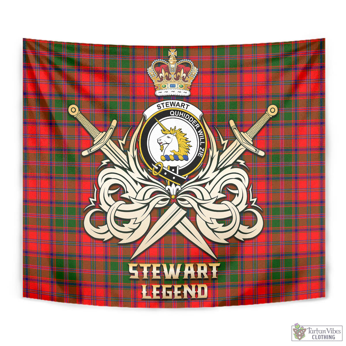 Tartan Vibes Clothing Stewart of Appin Modern Tartan Tapestry with Clan Crest and the Golden Sword of Courageous Legacy