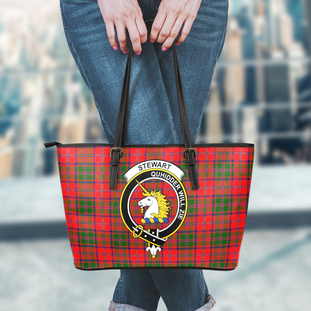 Stewart of Appin Modern Tartan Leather Tote Bag with Family Crest - Tartan Vibes Clothing