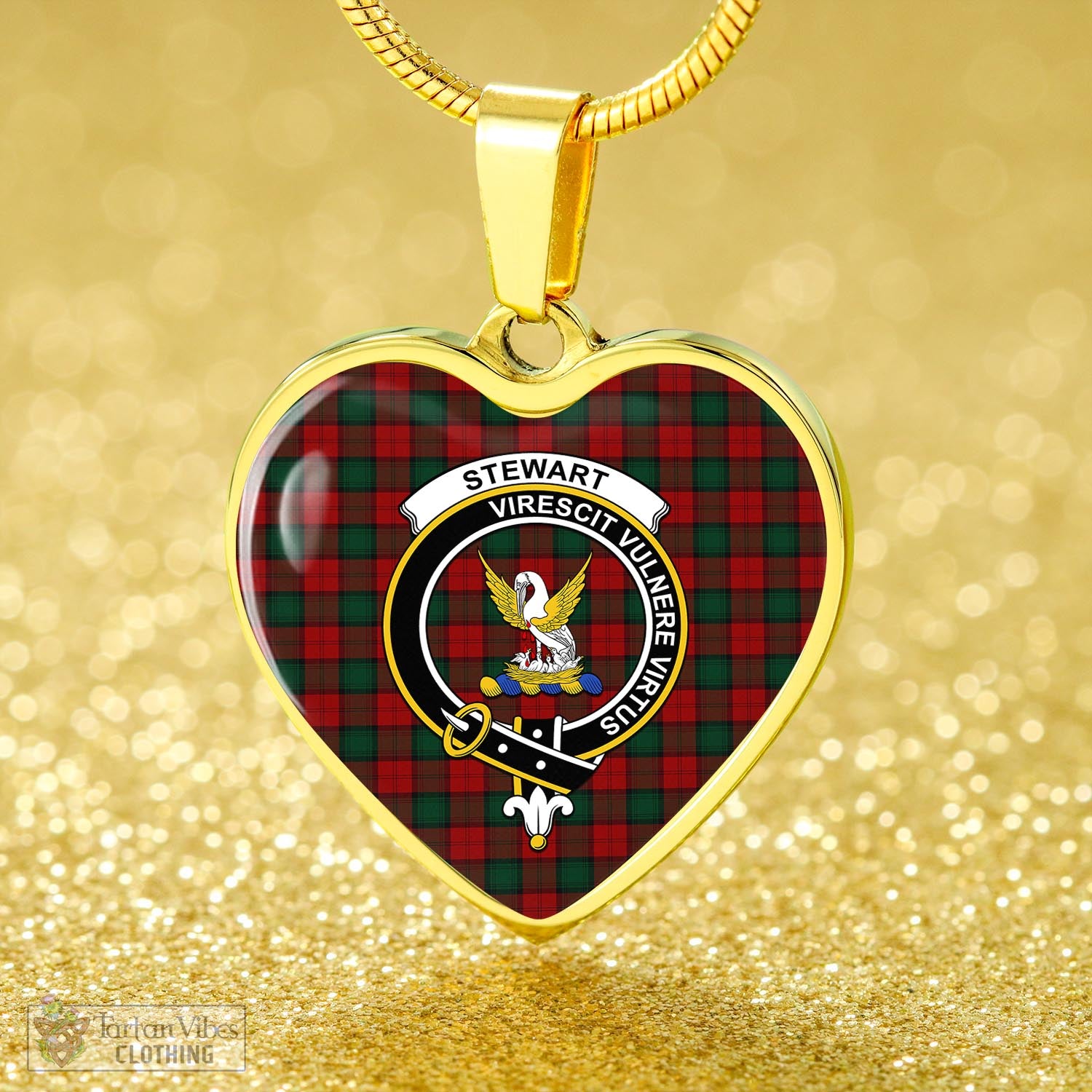 Tartan Vibes Clothing Stewart of Atholl Tartan Heart Necklace with Family Crest