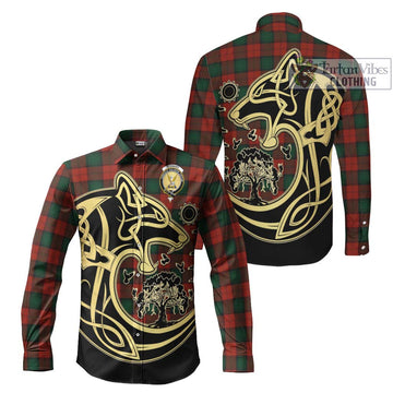 Stewart of Atholl Tartan Long Sleeve Button Shirt with Family Crest Celtic Wolf Style