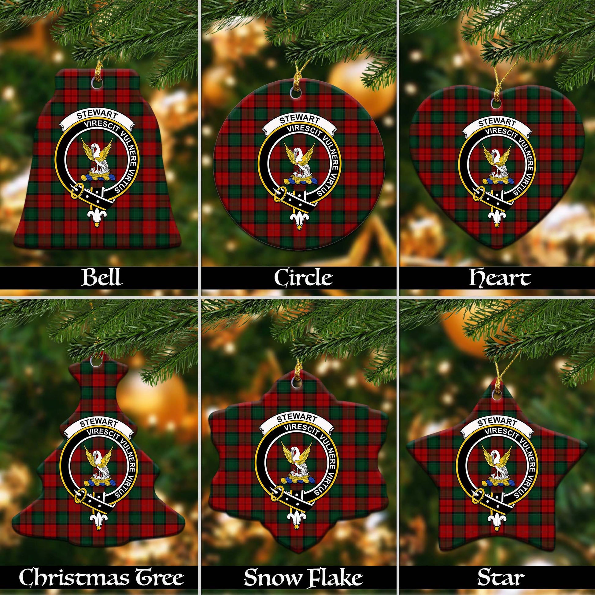 Stewart of Atholl Tartan Christmas Ornaments with Family Crest - Tartanvibesclothing