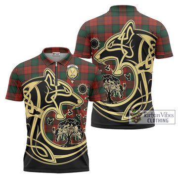 Stewart of Atholl Tartan Zipper Polo Shirt with Family Crest Celtic Wolf Style