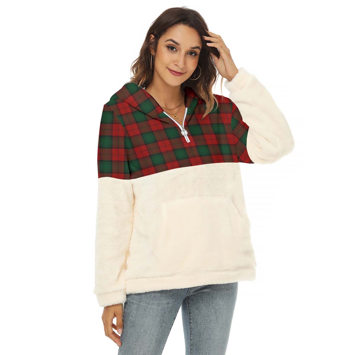 Stewart of Atholl Tartan Women's Borg Fleece Hoodie With Half Zip Female - Tartan Vibes Clothing