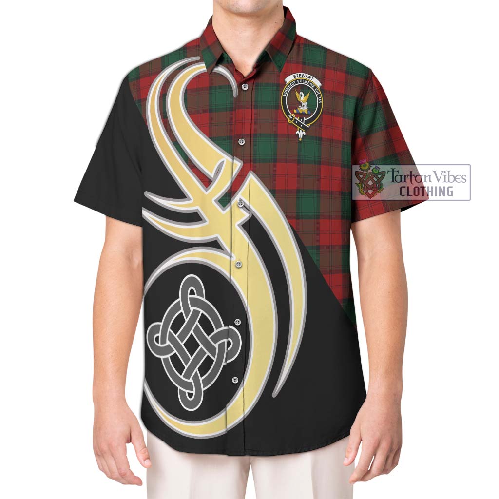 Stewart of Atholl Tartan Short Sleeve Button Shirt with Family Crest and Celtic Symbol Style Kid - Tartan Vibes Clothing