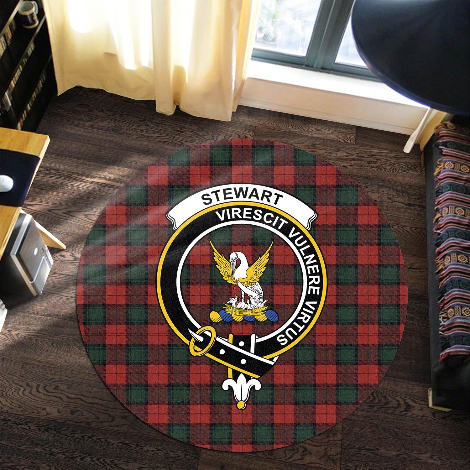 stewart-of-atholl-tartan-round-rug-with-family-crest