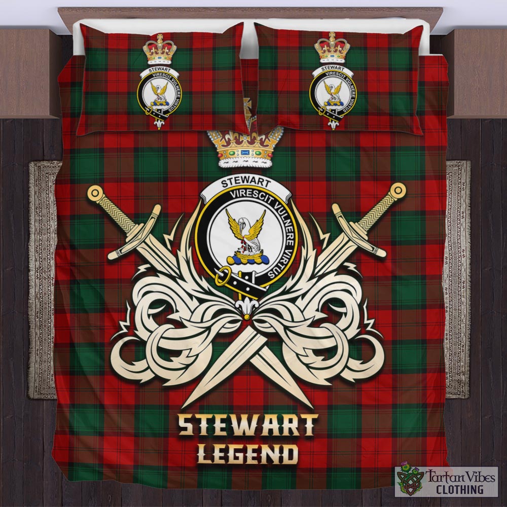 Tartan Vibes Clothing Stewart of Atholl Tartan Bedding Set with Clan Crest and the Golden Sword of Courageous Legacy