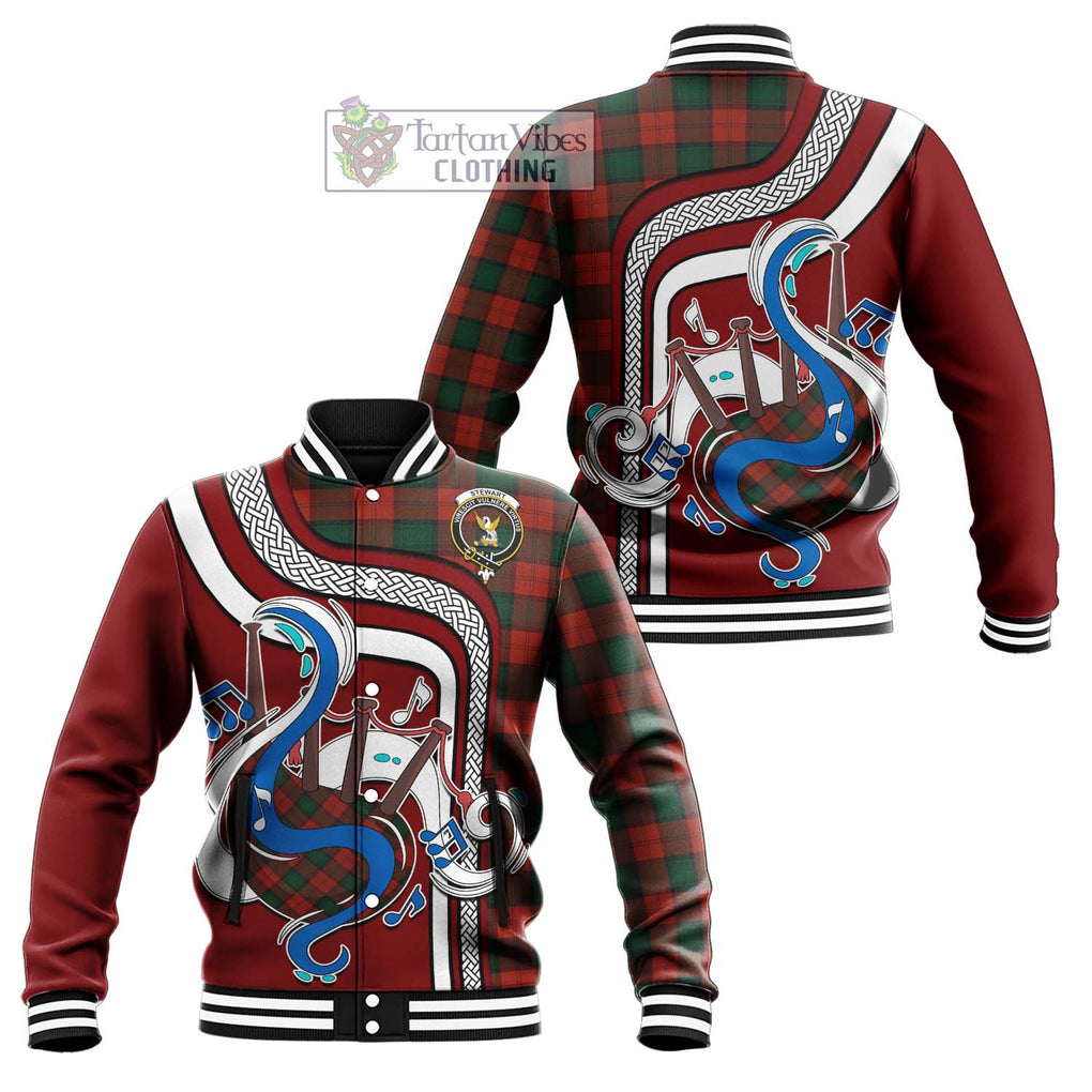 Tartan Vibes Clothing Stewart of Atholl Tartan Baseball Jacket with Epic Bagpipe Style