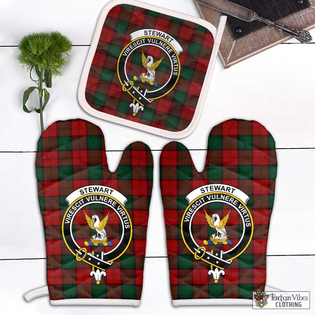 Stewart of Atholl Tartan Combo Oven Mitt & Pot-Holder with Family Crest Combo 1 Oven Mitt & 1 Pot-Holder White - Tartan Vibes Clothing