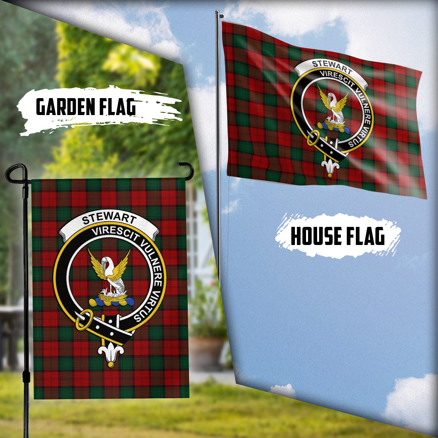 Stewart of Atholl Tartan Flag with Family Crest Garden Flag (Vertical) - Tartan Vibes Clothing