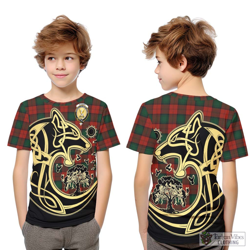 Stewart of Atholl Tartan Kid T-Shirt with Family Crest Celtic Wolf Style Youth XL Size14 - Tartan Vibes Clothing