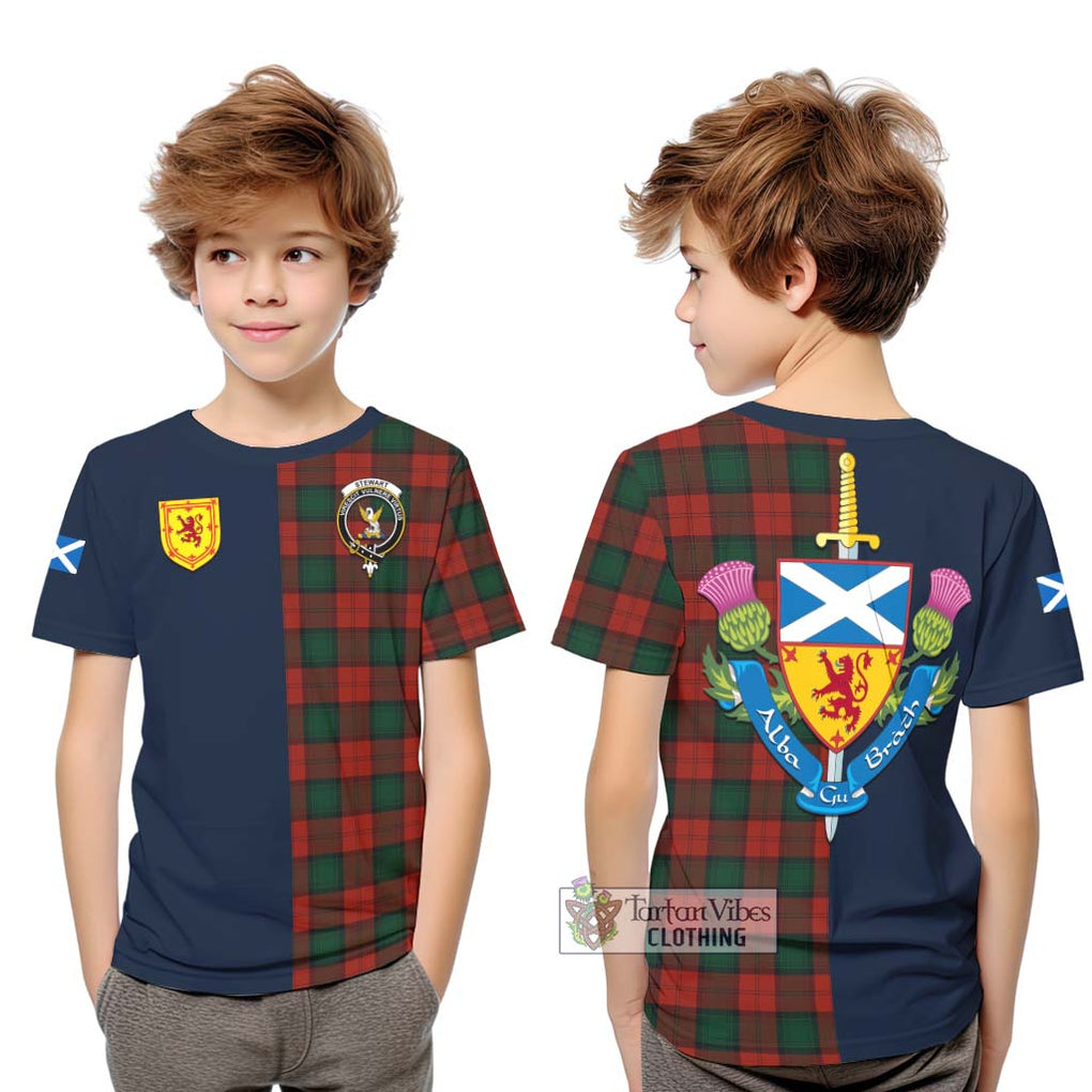 Tartan Vibes Clothing Stewart of Atholl Tartan Kid T-Shirt with Scottish Lion Royal Arm Half Style