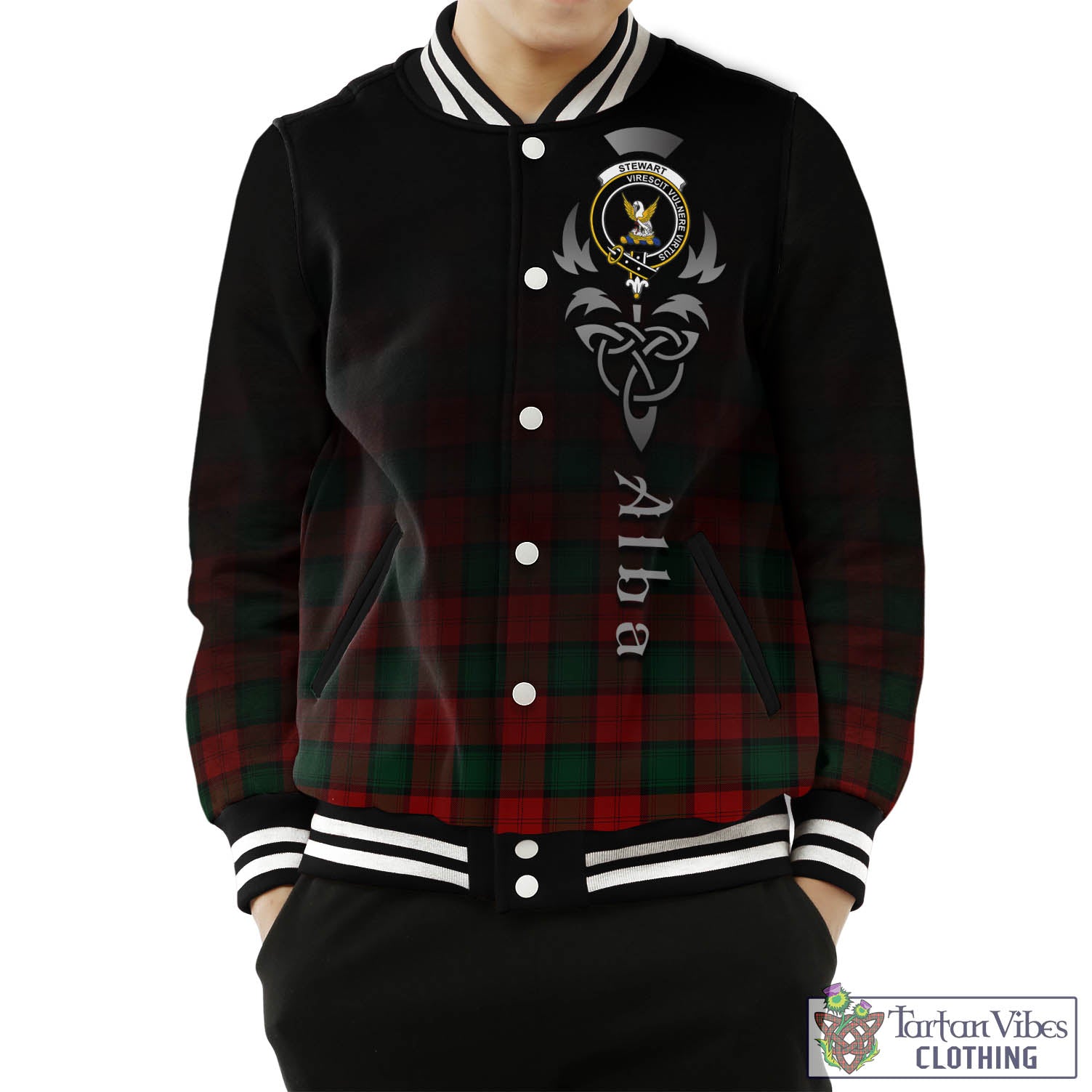 Tartan Vibes Clothing Stewart of Atholl Tartan Baseball Jacket Featuring Alba Gu Brath Family Crest Celtic Inspired