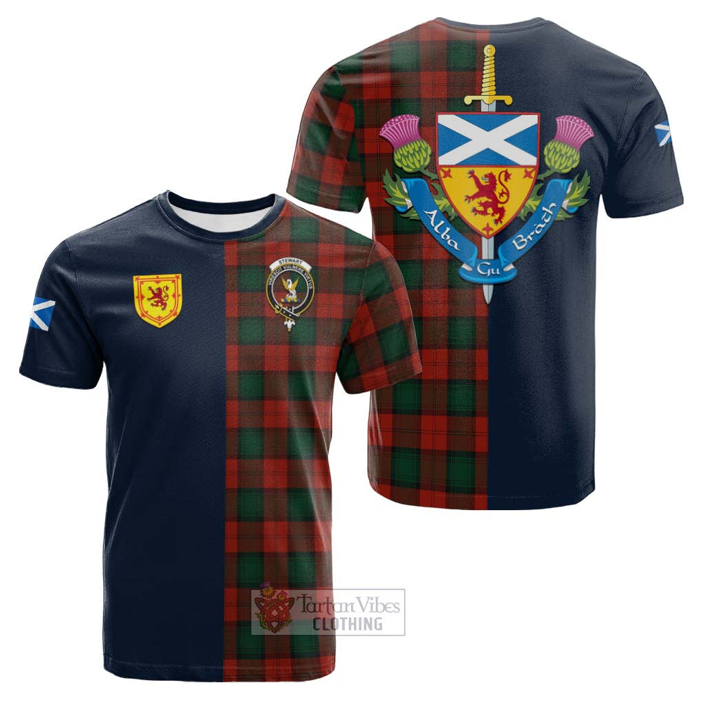 Tartan Vibes Clothing Stewart of Atholl Tartan Cotton T-shirt with Scottish Lion Royal Arm Half Style