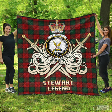 Stewart of Atholl Tartan Quilt with Clan Crest and the Golden Sword of Courageous Legacy